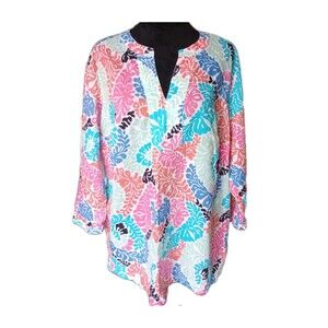 Talbots Women's 1X Floral 100% Cotton Pullover Long Sleeve Tunic